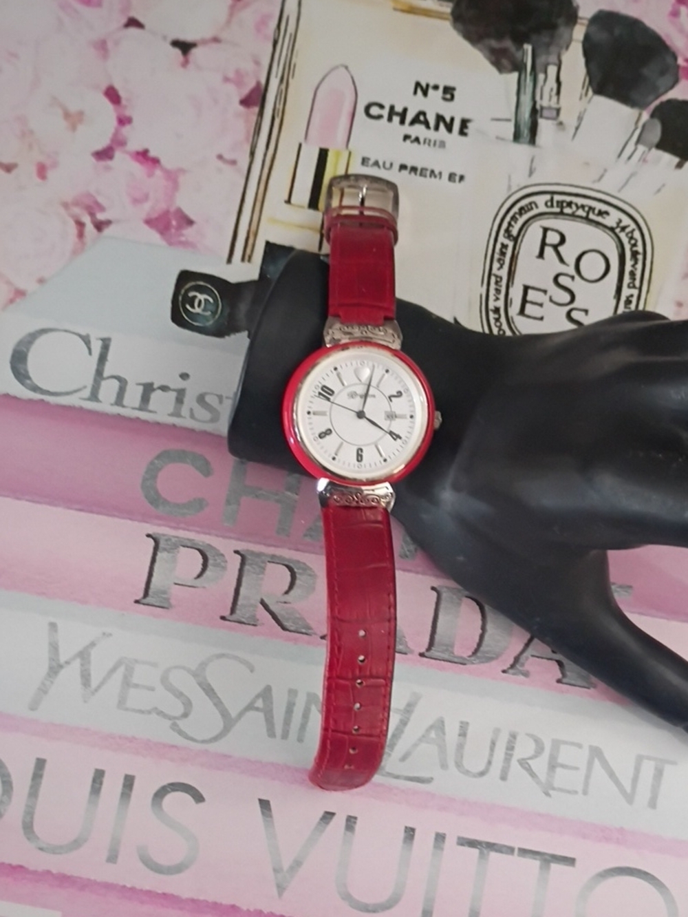 ❤️Womens BRIGHTON DALTON Red Leather Strap Watch with Silver Dial + Case